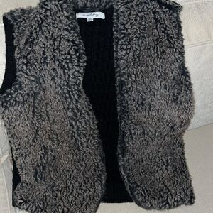 Sebby Black and Gray Faux Fur Vest